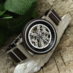 Holzwerk Mechanische Uhr Moderne Herren Edelstahl günstig online kaufen