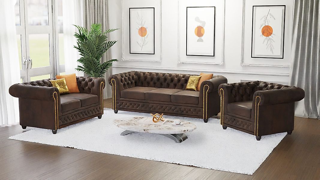S-Style Möbel Polstergarnitur Chesterfield Anton 3+2+1 günstig online kaufen