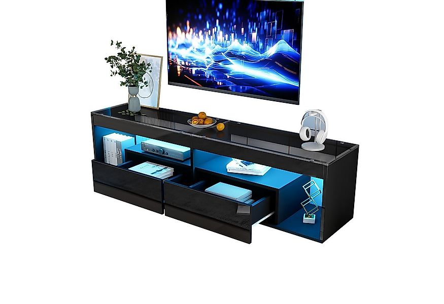 Merax Lowboard hochglanz Schwarz TV-Schrank mit LED (1 St), Fernsehtisch mi günstig online kaufen