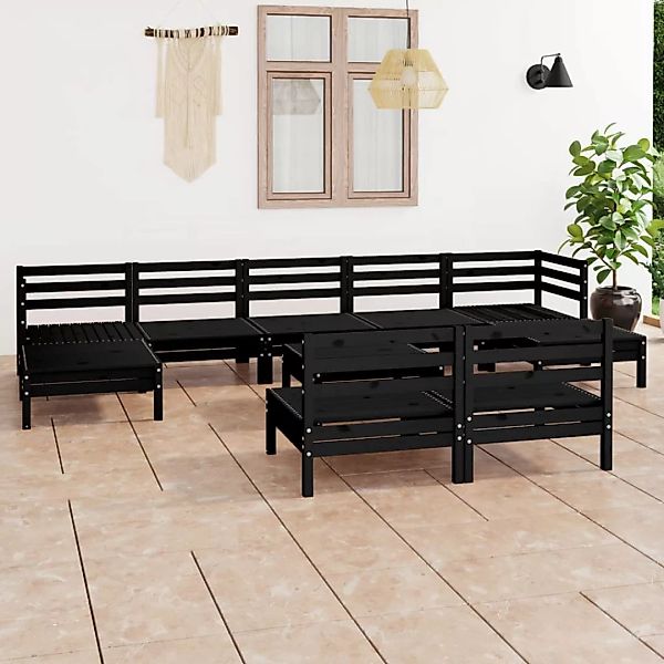 10-tlg. Garten-lounge-set Schwarz Massivholz Kiefer günstig online kaufen