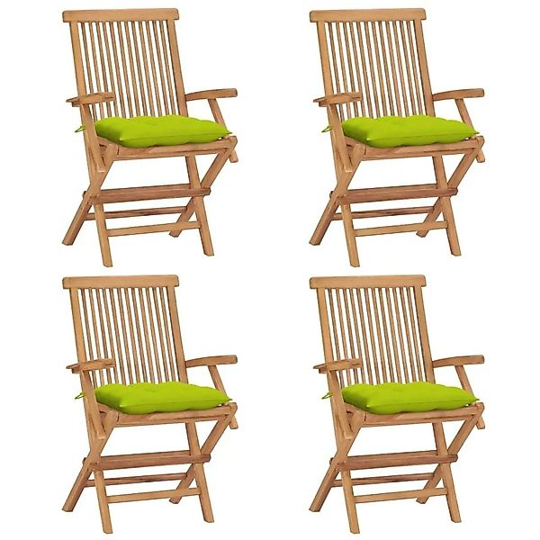 vidaXL Gartenstühle mit Hellgrünen Kissen 4 Stk Massivholz Teak 3065643 günstig online kaufen
