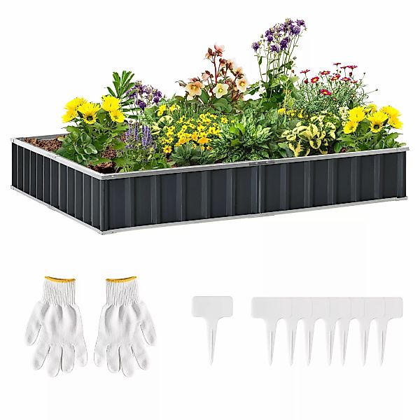 Outsunny DIY Stahl Hochbeet Gartenbeet T-Form mit Pflanzenschildern & Hands günstig online kaufen