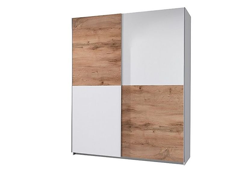 PREISBRECHER Schwebetürenschrank Time 2 Böden, 2 Stangen, Weiß / Wildeiche günstig online kaufen