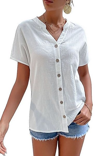 CHENIN Kurzarmhemd Damen Baumwolle Leinen Weiß Shirt V-Ausschnitt Shirt Rei günstig online kaufen