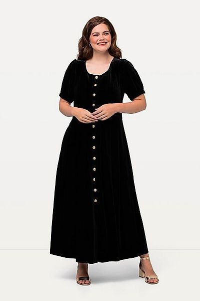 Ulla Popken Dirndl Trachten-Samtkleid Prinzessnähte Rundhals Halbarm günstig online kaufen