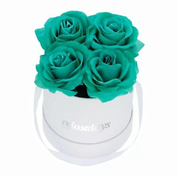 relaxdays Weiße Rosenbox rund 4 Rosen türkis günstig online kaufen