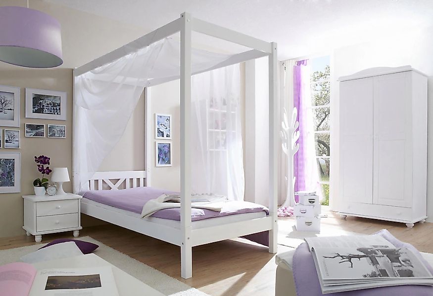 Ticaa Himmelbett "LaLuna", Himmelbett, aus Kiefer Massivholz, inkl. Rollros günstig online kaufen