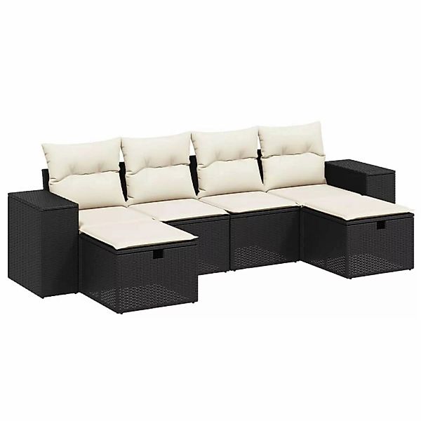 vidaXL 6-tlg Garten-Sofagarnitur mit Kissen Schwarz Poly Rattan Modell 116 günstig online kaufen