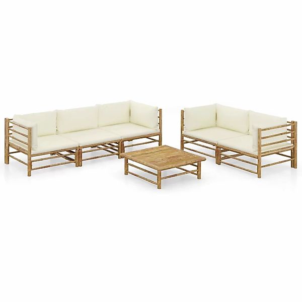 vidaXL 6-Tlg Garten-Lounge-Set mit Cremeweißen Kissen Bambus 3058209 günstig online kaufen