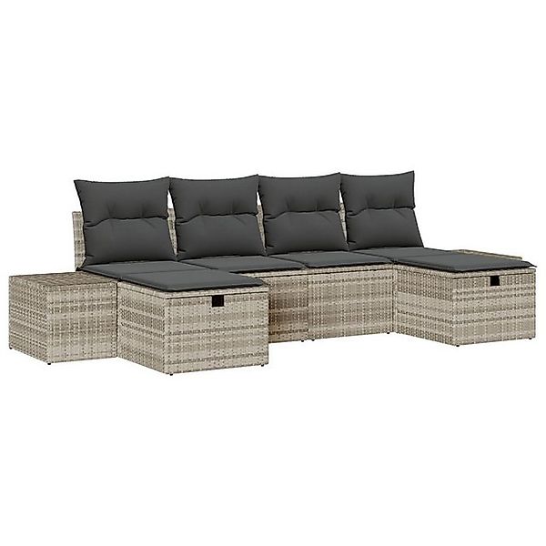 vidaXL Loungesofa 6-teiliges Garten-Sofa-Set mit Kissen Hellgrau Poly-Ratta günstig online kaufen