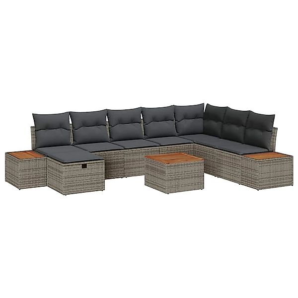 vidaXL 9-Teiliges Garten-Sofa-Set mit Kissen in Grau aus Poly Rattan 335966 günstig online kaufen