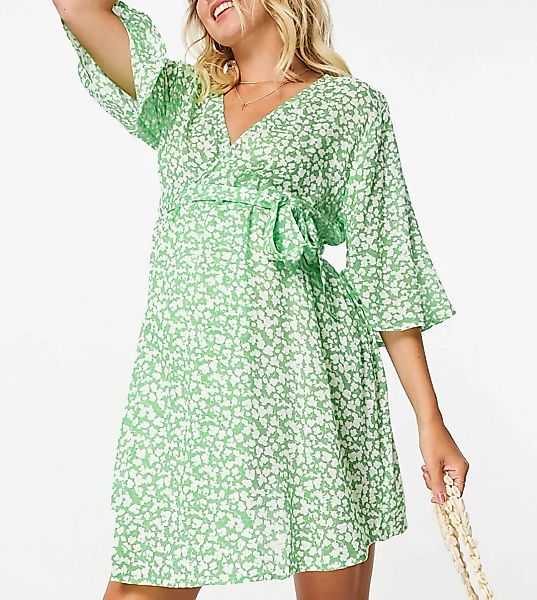 ASOS DESIGN Maternity – Grünes Kimonokleid mit Wickeldesign, Bindegürtel un günstig online kaufen