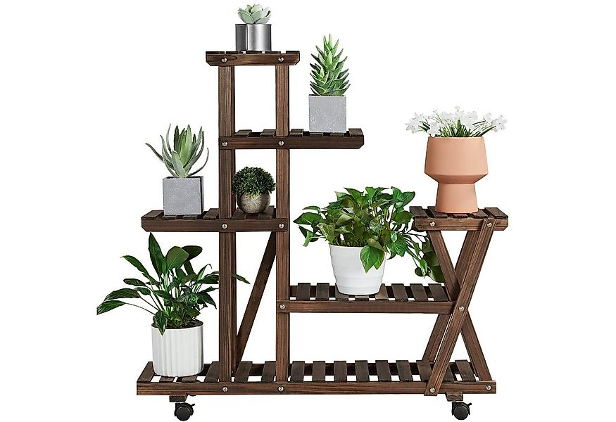 Yaheetech Blumenständer 5-Stufiger Blumenständer aus Tannenholz mit 4 Rolle günstig online kaufen