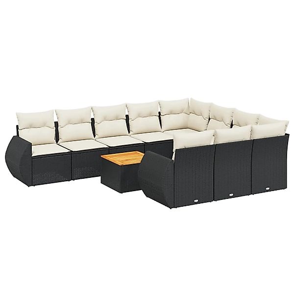 vidaXL 11-Tlg Garten-Sofagarnitur mit Kissen Schwarz Poly Rattan 3257512 günstig online kaufen