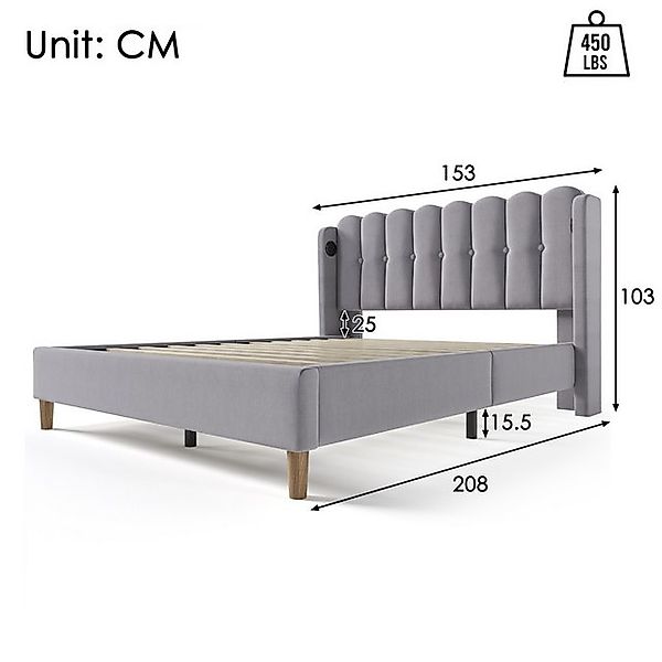 STILVORA Polsterbett 140x200 Bettgestell mit USB-C,Gepolstertes Jugendbett günstig online kaufen