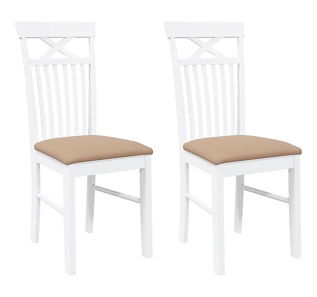 vidaXL Esszimmerstuhl Esszimmerstühle mit Kissen 2 Stk. Weiß Massivholz Gum günstig online kaufen