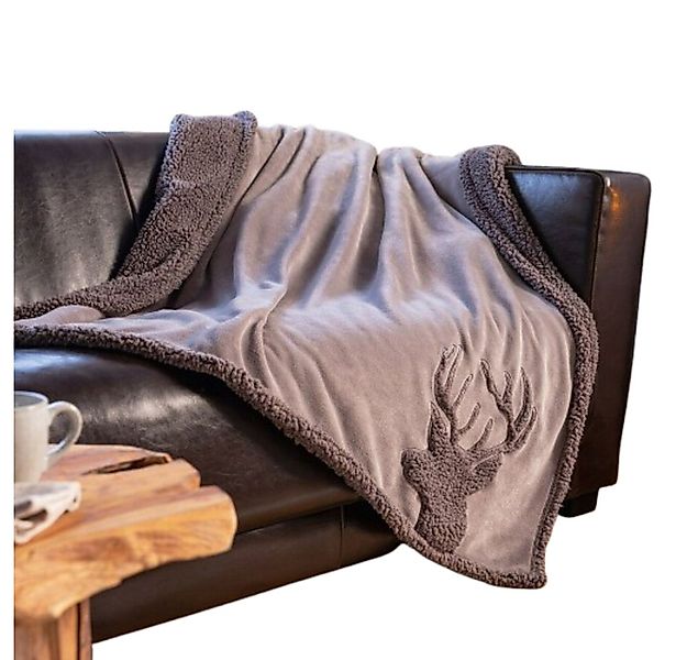 Wohndecke Wohndecke Kuscheldecke Hirsch Grau Teddystoff Wohnzimmer, Home-tr günstig online kaufen