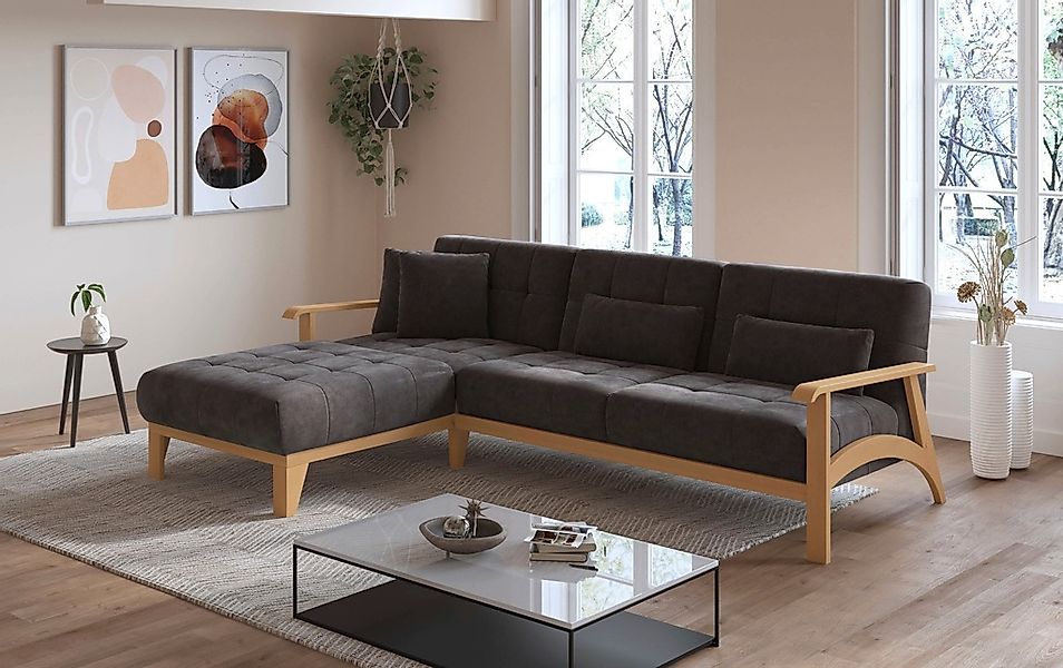 sit&more Ecksofa »Billund L-Form«, Armlehnen aus eichefarbigem Buchenholz, günstig online kaufen