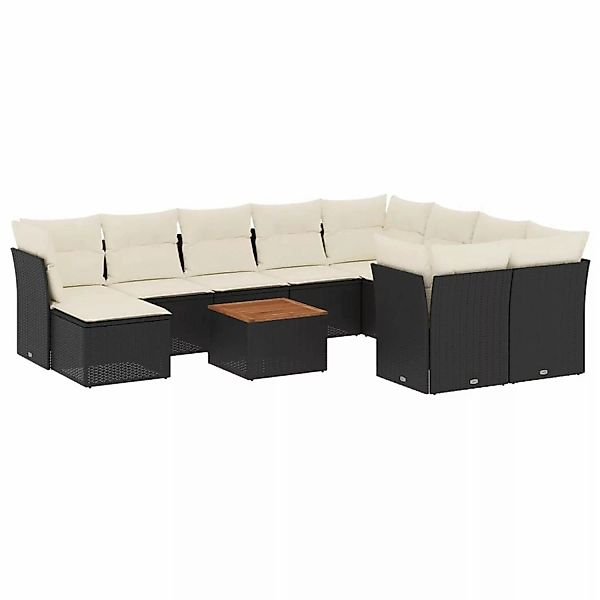 vidaXL 11-tlg Garten-Sofagarnitur mit Kissen Schwarz Poly Rattan Modell 80 günstig online kaufen