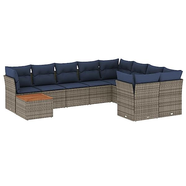 vidaXL 10-Tlg Garten-Sofagarnitur mit Kissen Grau Poly Rattan 3256159 günstig online kaufen