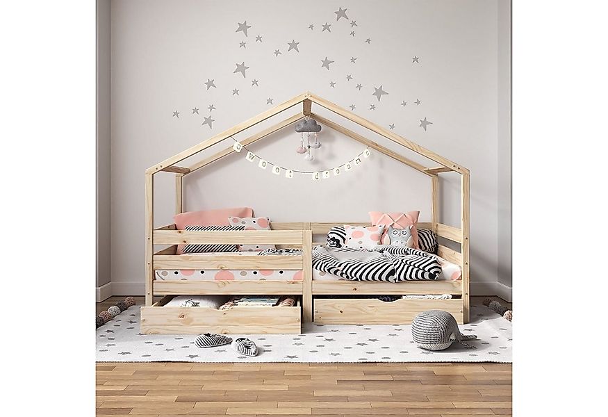 IDIMEX Kinderbett ENA, Hausbett Montessori 90 x 200 Bett Rausfallschutz Kie günstig online kaufen