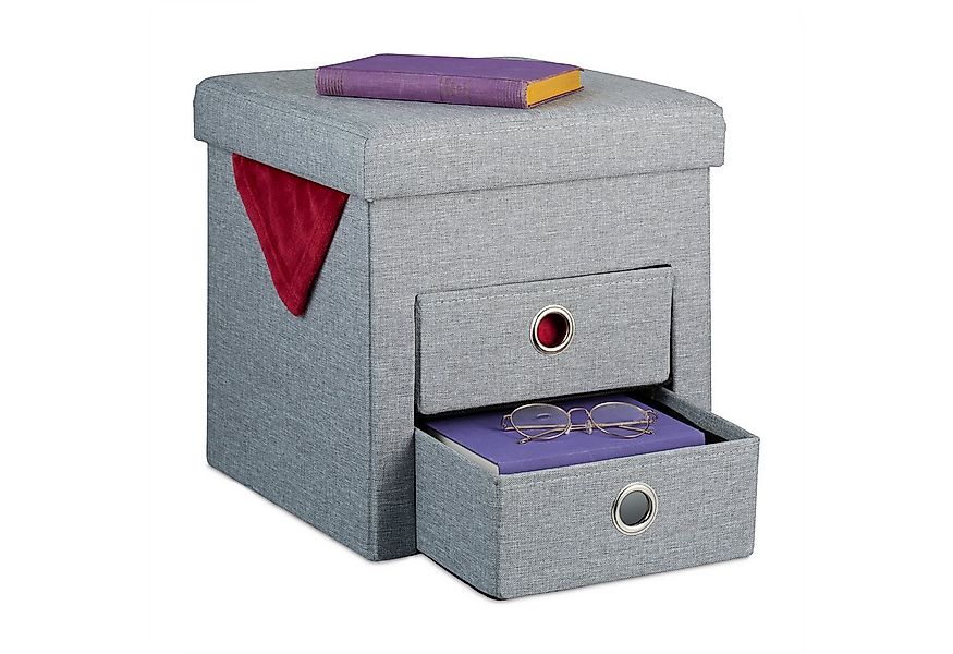 relaxdays Stauraumhocker Sitzhocker mit Stauraum 2 Schubladen, grau günstig online kaufen