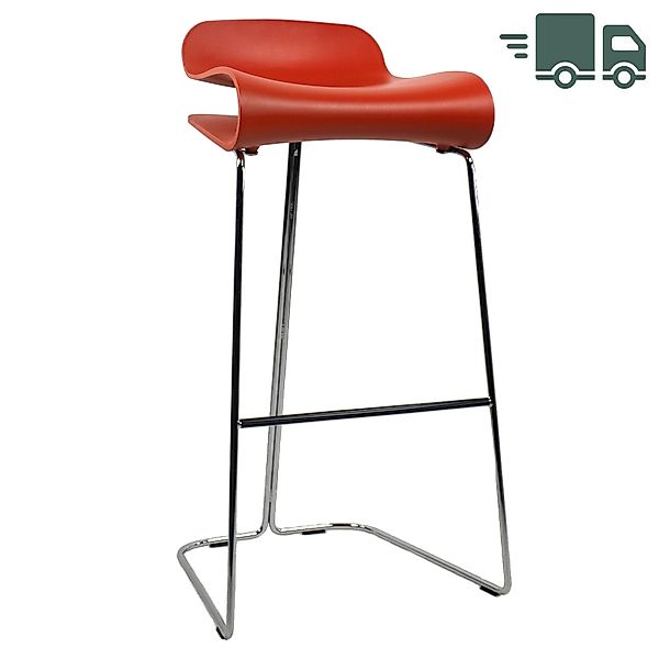 Kristalia BCN Barhocker mit Kufengestell verchromt | Schale korallenrot | H günstig online kaufen
