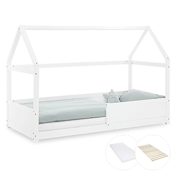 Homestyle4u Kinderbett mit Matratze Hausbett mit Rausfallschutz 90x200 cm B günstig online kaufen