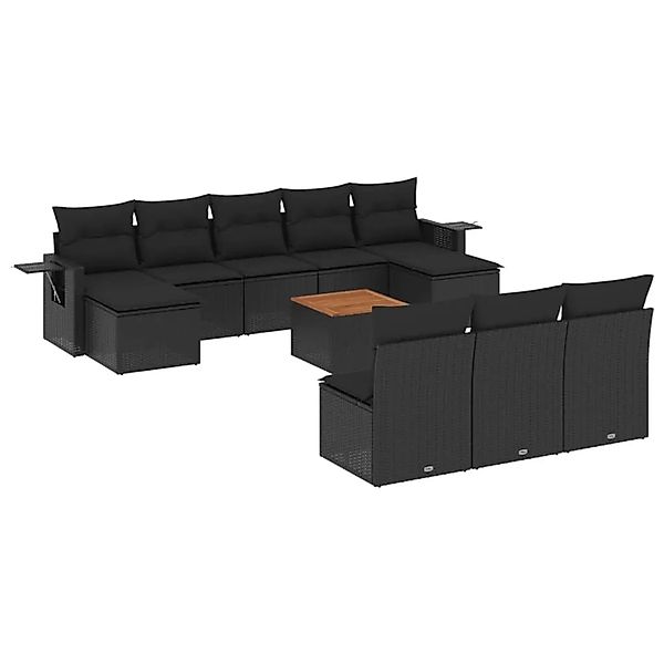 vidaXL 11-Tlg Garten-Sofagarnitur mit Kissen Schwarz Poly Rattan 3224767 günstig online kaufen