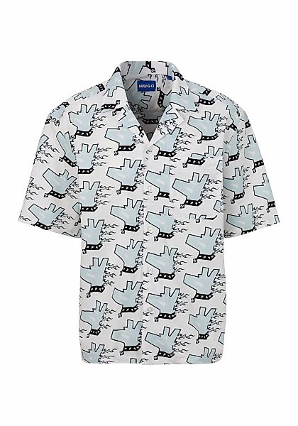 HUGO Blue Kurzarmhemd "Eligino" mit allover Print, HUGO Doggo, Dogprint günstig online kaufen
