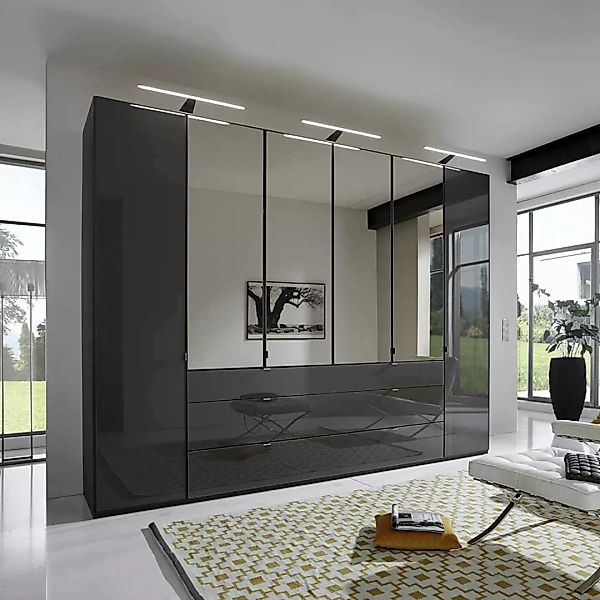 Schlafzimmerschrank in Braun Glas beschichtet Spiegel günstig online kaufen