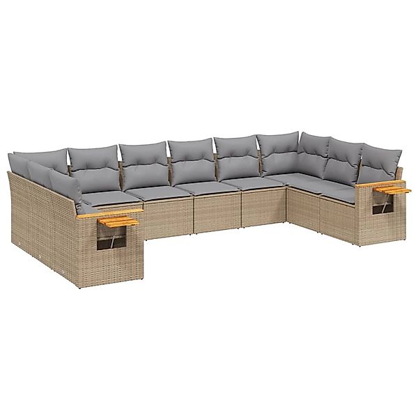 vidaXL 10-Tlg Garten-Sofagarnitur mit Kissen Beige Poly Rattan 3259567 günstig online kaufen
