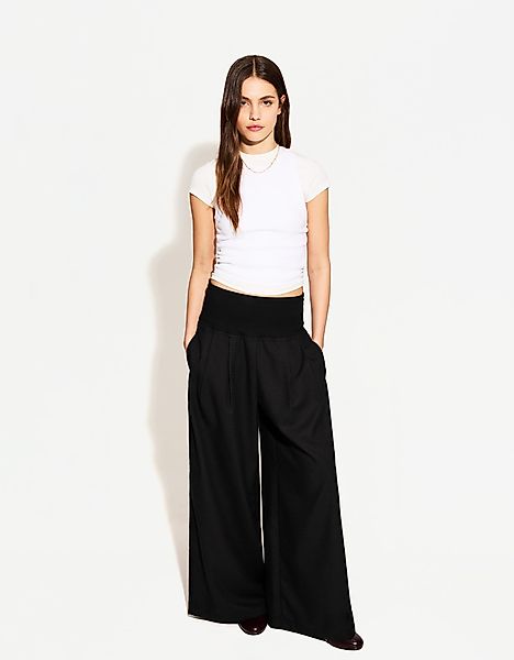 Bershka Wide-Leg-Hose Damen L Schwarz günstig online kaufen