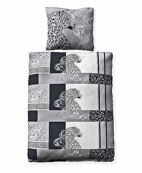 JACK Bettwäsche 135x200cm Leopard Schwarz Grau Weiß, Biber, 2 teilig, Leo L günstig online kaufen