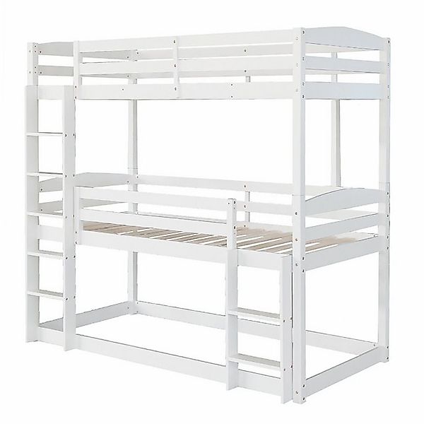 Odikalo Kinderbett Single-Size-Holz-Dreier-Etagenbett, Weiß/Grau, 90*200cm günstig online kaufen