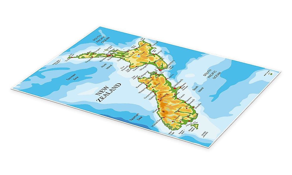 Posterlounge Poster Editors Choice, Neuseeland-Landkarte (Englisch), günstig online kaufen