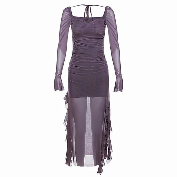 KIKI Strandkleid Langärmliges Kleid aus Netzstoff mit Rüschen günstig online kaufen