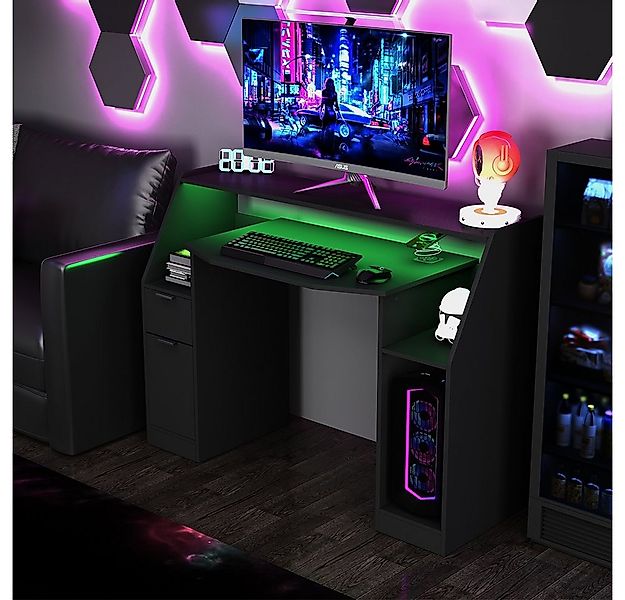 Vicco Computertisch Tails, Schwarz, 123 x 45 cm mit LED & QI, mit LED günstig online kaufen