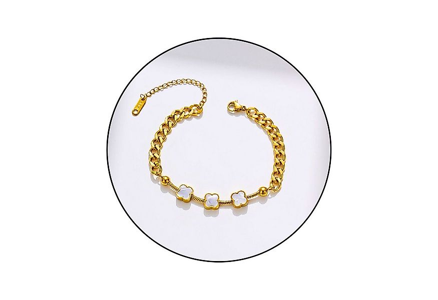 GOLDKLEIN Edelstahlarmband Blumen Perlmutt Edelstahl Panzerarmband mit Char günstig online kaufen