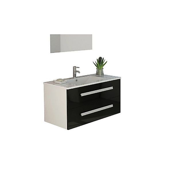 Jet-Line Badmöbel-Set Locarno 80cm Schwarz Hochglanz Unterschrank und Wasch günstig online kaufen