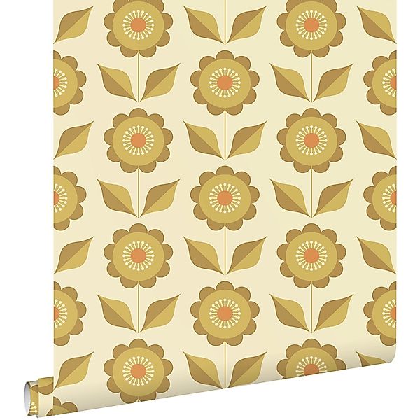 ESTAhome Tapete Blumen Olivgrün und Ockergelb 50 x 900 cm 130978 günstig online kaufen