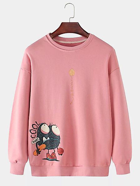 Herren Cartoon Animal Print Baumwolle Pullover mit Rundhalsausschnitt und P günstig online kaufen