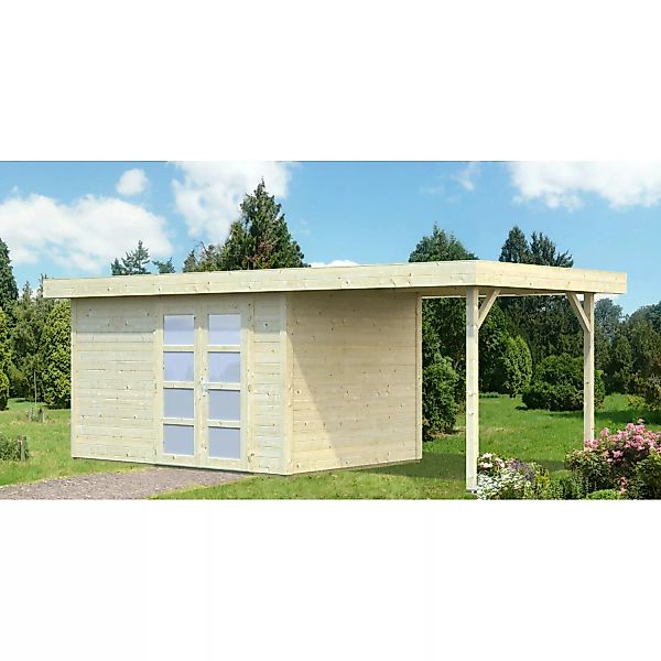 Palmako Holz-Gartenhaus Lara Flachdach Unbehandelt 614 cm x 250 cm günstig online kaufen