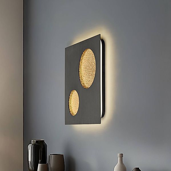 Lucande LED-Wandlampe Delin, grau/gold, 55 x 55 cm, step-dim günstig online kaufen