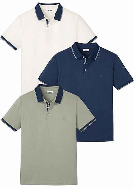 bonprix Poloshirt Packung, 3 Regular Fit, Kurzarm, mit dezenter Bruststicke günstig online kaufen