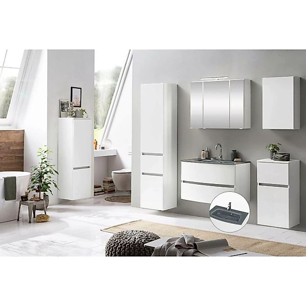 Badezimmer Set 6-tlg. inkl. Glasbecken grau LAURIA-03 in matt weiß, BxHxT: günstig online kaufen