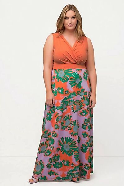 Ulla Popken Cocktailkleid Jersey-Maxikleid Blüten V-Ausschnitt ärmellos günstig online kaufen