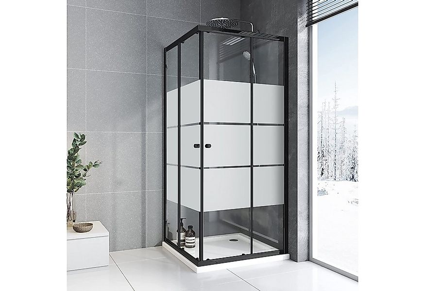 Boromal Eckdusche Duschkabine Duschabtrennung Schiebetür Schwarz Milchglas günstig online kaufen
