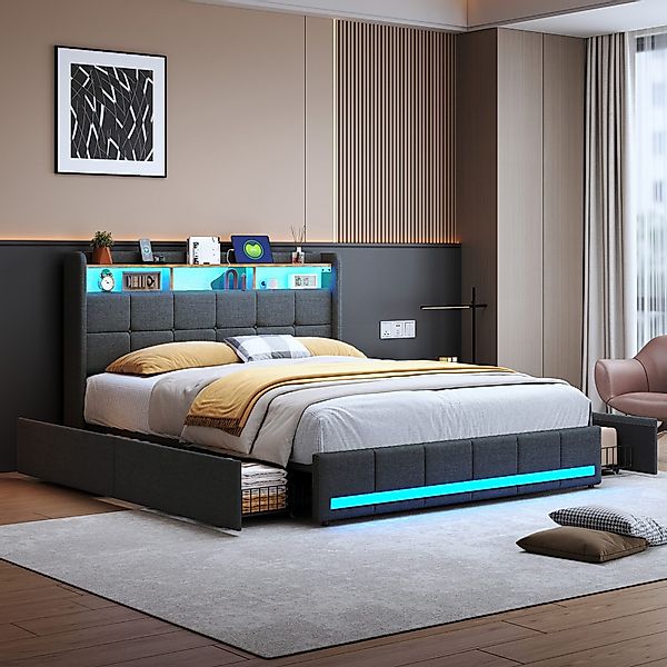 PXloue Funktionsbett Polsterbett Doppelbett, mit USB-Laden günstig online kaufen
