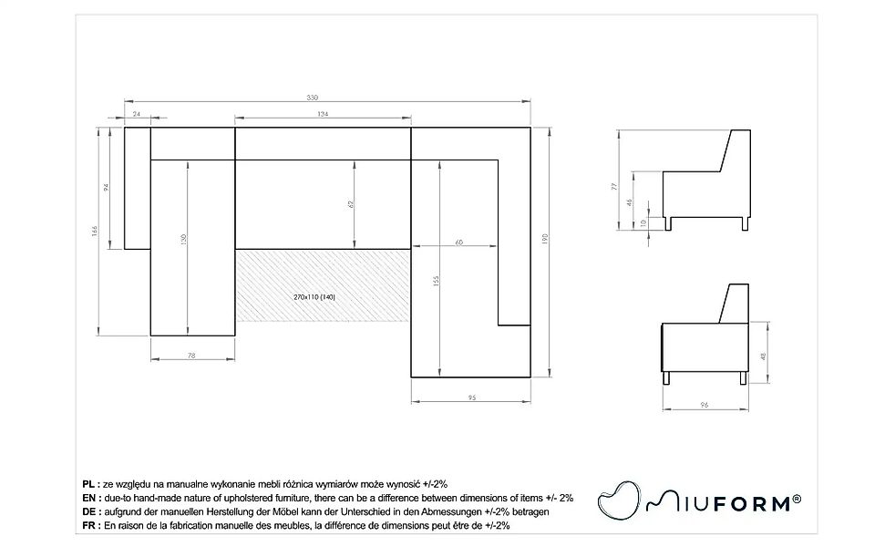 Miuform Wohnlandschaften mit Funktion   ¦ beige ¦ Maße (cm): B: 330 H: 77 P günstig online kaufen